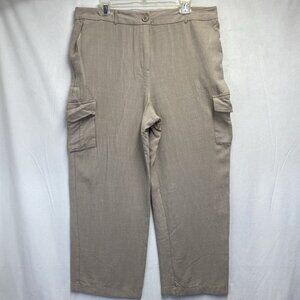 Adrienne Vittadini High Waisted Wide Leg Cargo Pants Women XL Beige Side Pockets